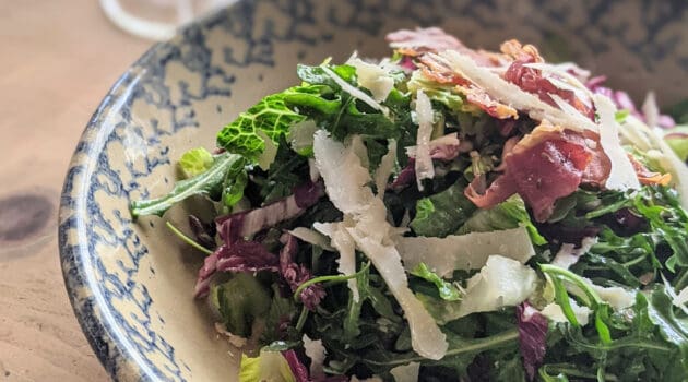 HDT Citrus Salad with Crispy Prosciutto plated and ready for the table
