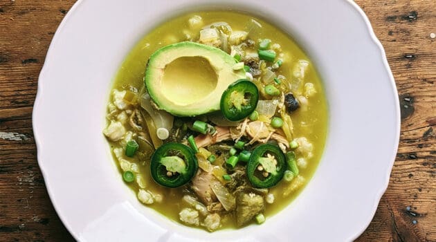 High Desert Table - Easy Chicken Pozole - plated with jalapenos