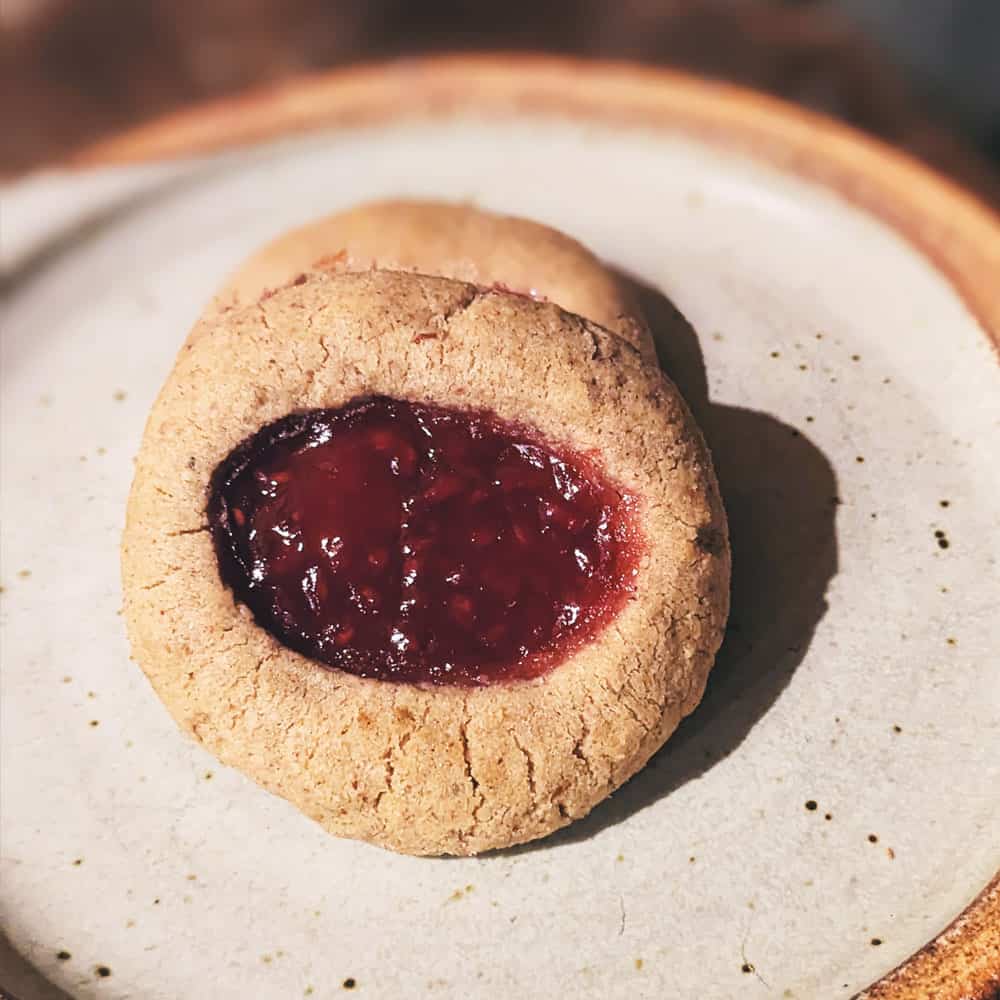 New Mexico-Inspired Thumbprint Cookies - plated with raspberry jam