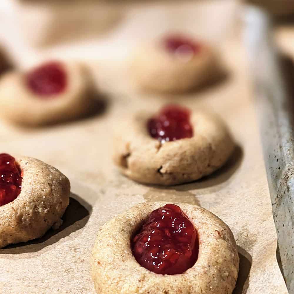Thumbprint Cookies - making the thumb prints and adding the jam