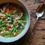 Turkey Noodle Soup - in a ceramic bowl with spoon