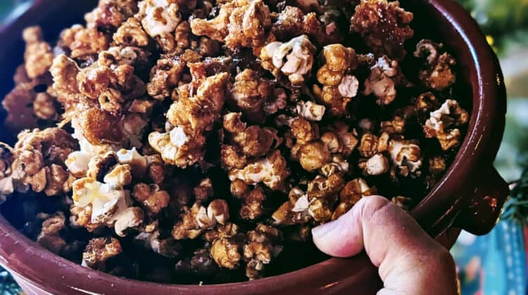Red Chile Caramel Corn - with a Christmas tree