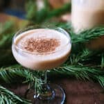 High Desert Eggnog - jar with coupe glass and pine branches