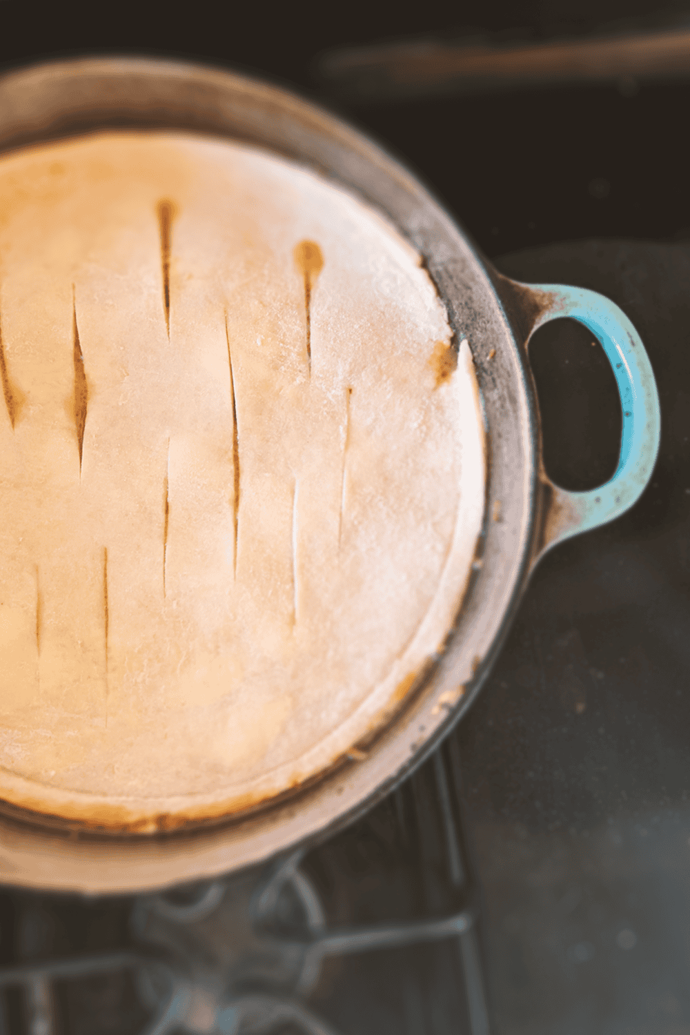 Dutch Oven Turkey Pot Pie - Adding the dough top