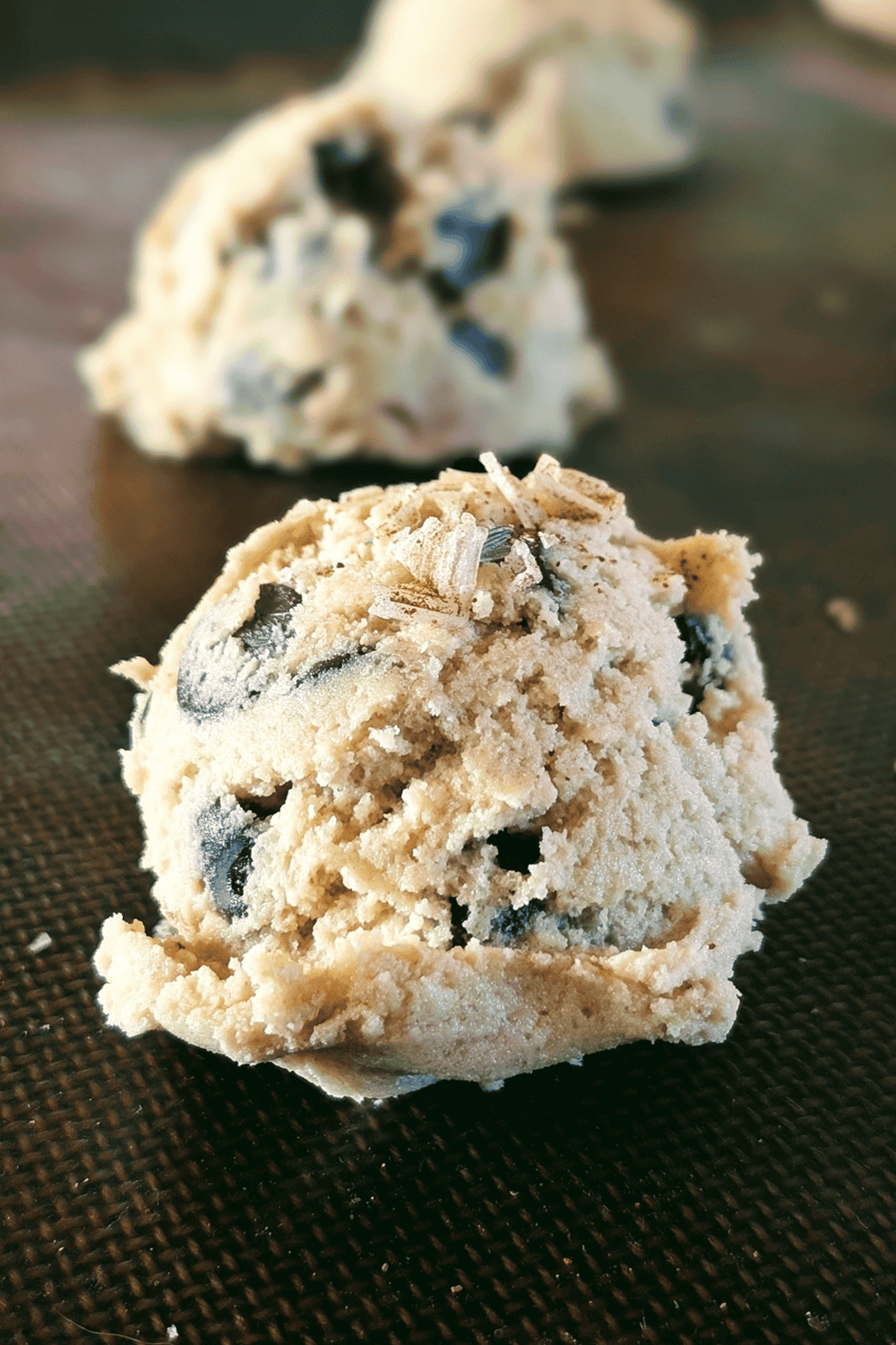 High Altitude Chocolate Chip Cookies - dough on a sheet tray