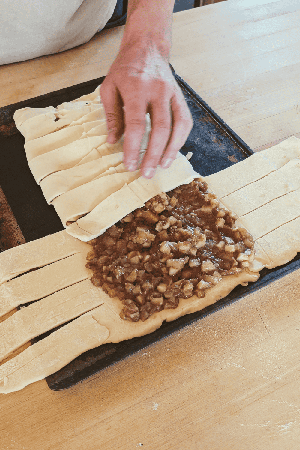 Danish Apple Kringle - folding the strips