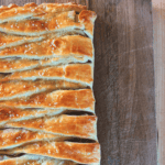 Danish Apple Kringle - out of the oven on a cutting board